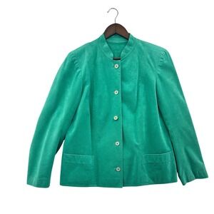 Vintage Ultrasuede Green Mock Neck Button Front Jacket Made in USA Size 12